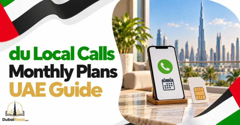 du Local Calls Monthly Plans guide featuring a smartphone with a phone-call symbol and calendar icon