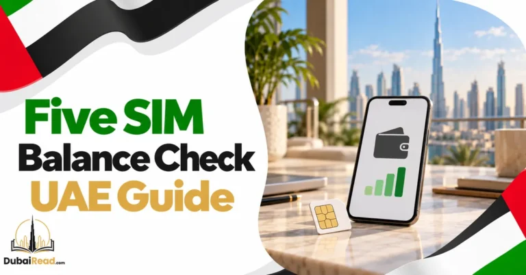 Five SIM Balance Check guide featuring a smartphone with a neutral wallet symbol and abstract account bars