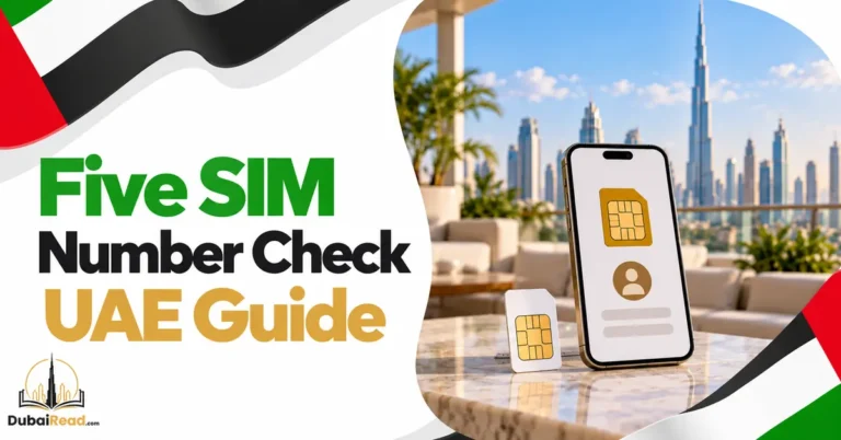 Five SIM Number Check guide featuring a smartphone with a SIM-card and contact/profile icon