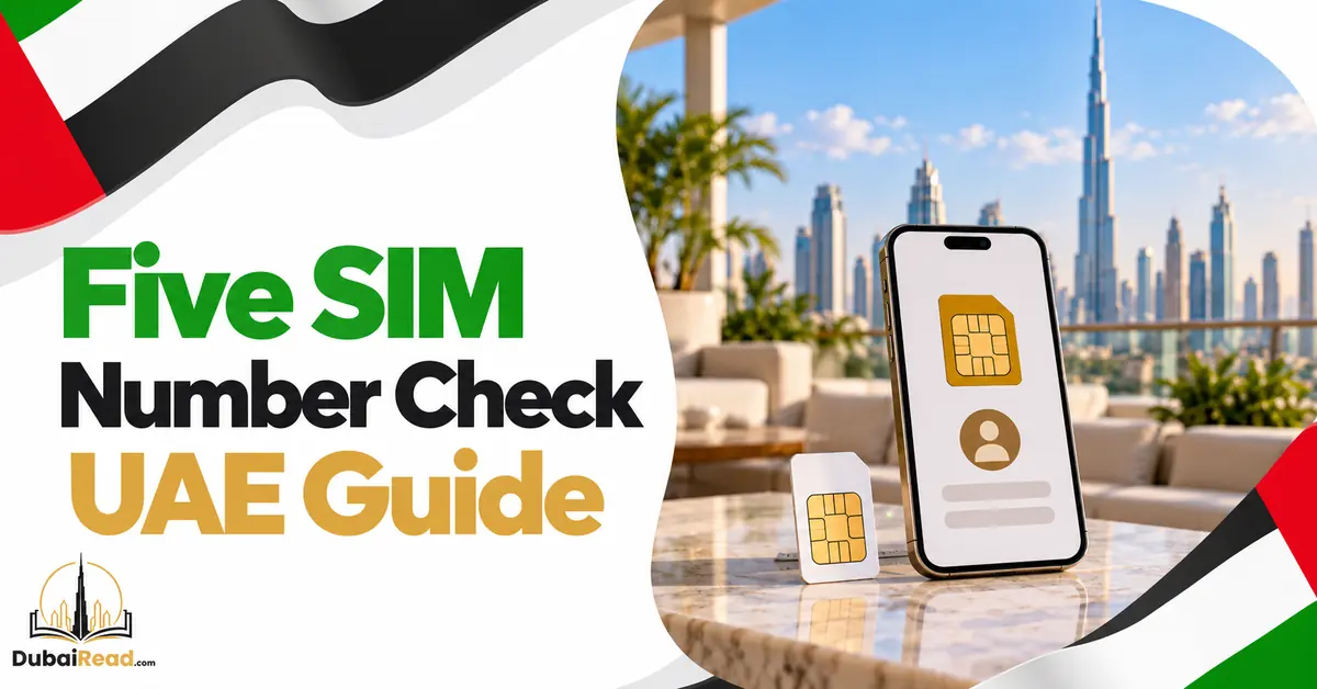 Five SIM Number Check guide featuring a smartphone with a SIM-card and contact/profile icon