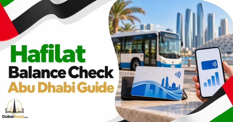 Hafilat Balance Check guide featuring a generic transit card and smartphone with a neutral wallet and abstract balance bars