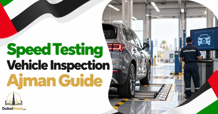 Speed Testing Vehicle Inspection guide featuring a clean professional vehicle inspection bay with a modern car