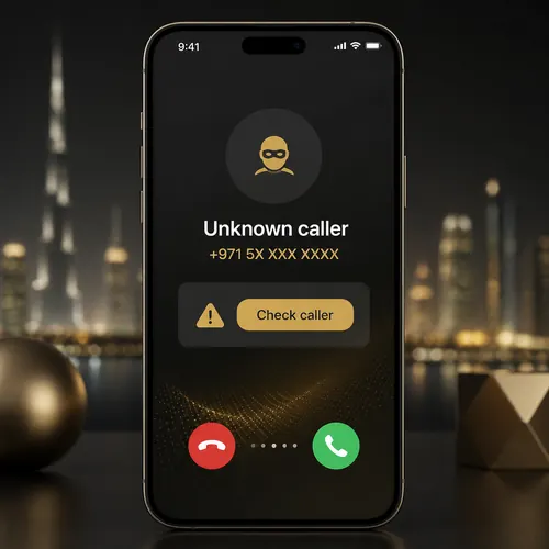 Illustrative caller-ID app display for an unknown UAE call
